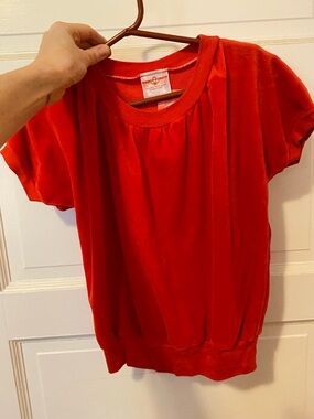 Vintage 1970s Fire Red Velour Short Sleeve Shirt